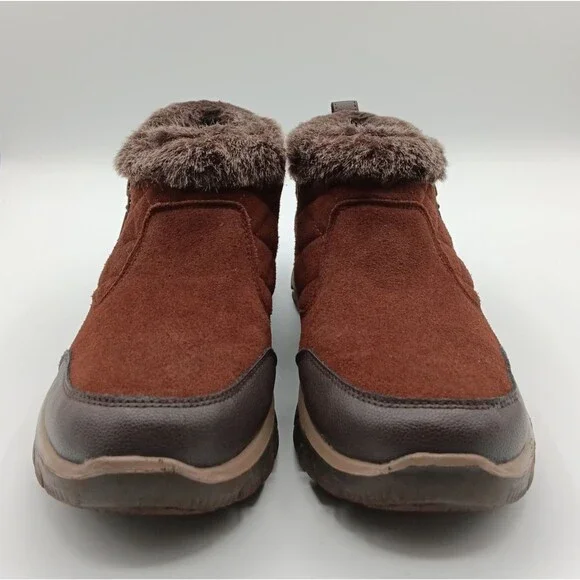 Skechers Boots Wn 9 Easy Going Girl Crush Brown Suede Ankle Faux Fur Bootie - Picture 9 of 12
